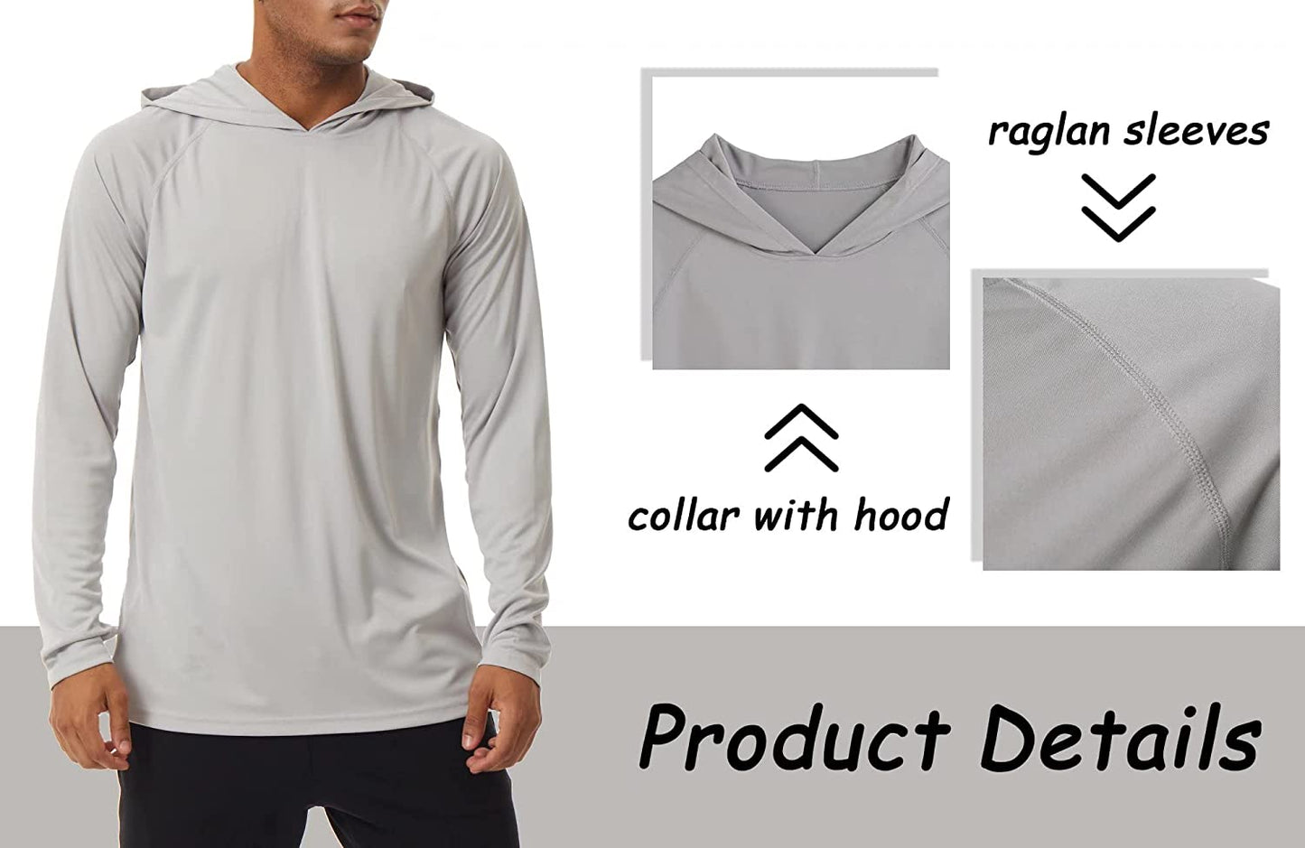 Men'S Sun Protection Long Sleeve T-Shirt UPF 50+ Performance Running Shirts with Hood