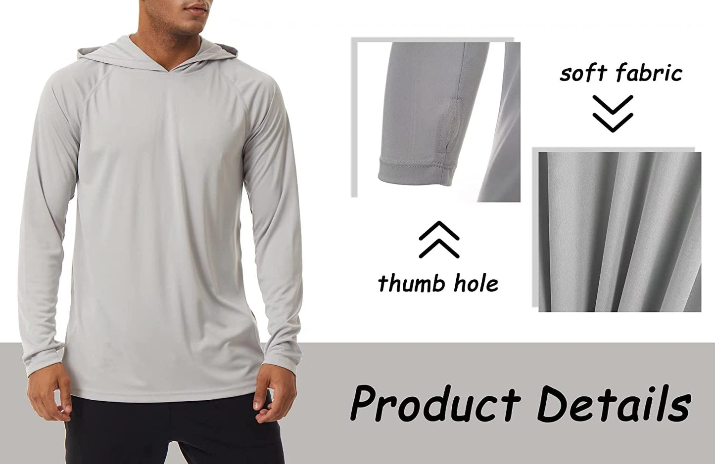 Men'S Sun Protection Long Sleeve T-Shirt UPF 50+ Performance Running Shirts with Hood