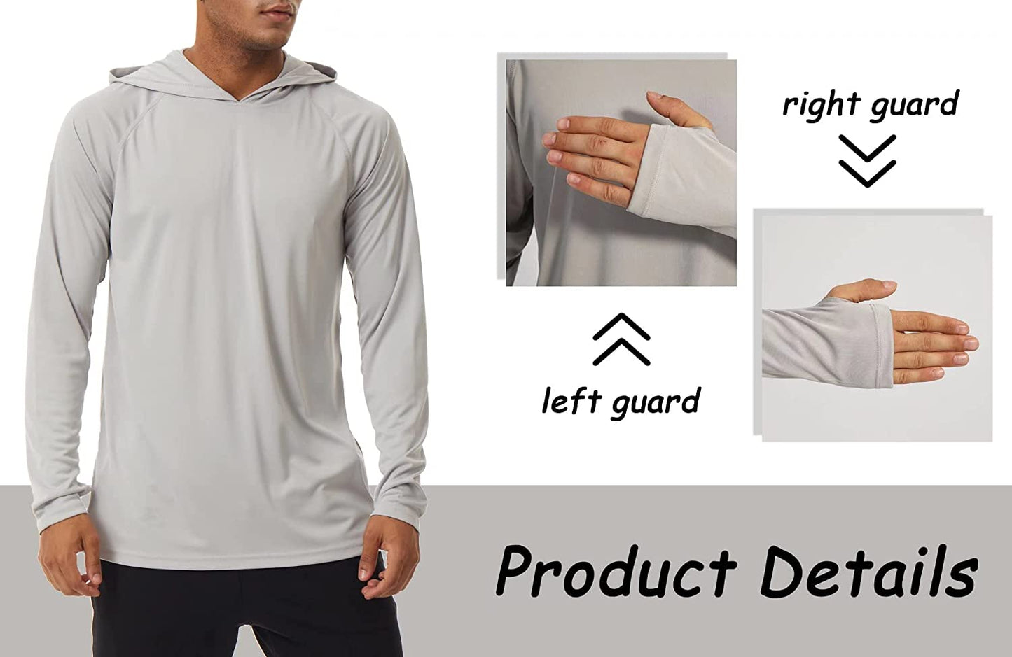 Men'S Sun Protection Long Sleeve T-Shirt UPF 50+ Performance Running Shirts with Hood