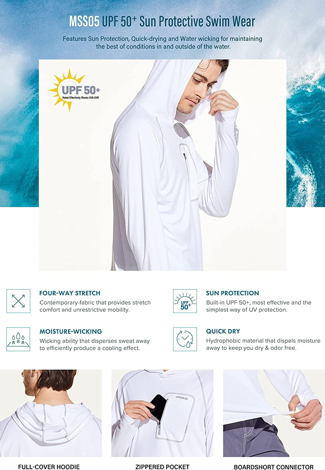 TSLA Men'S Rashguard Swim Shirts, UPF 50+ Loose-Fit Long Sleeve Shirts, Cool Running Workout SPF/UV Tee Shirts