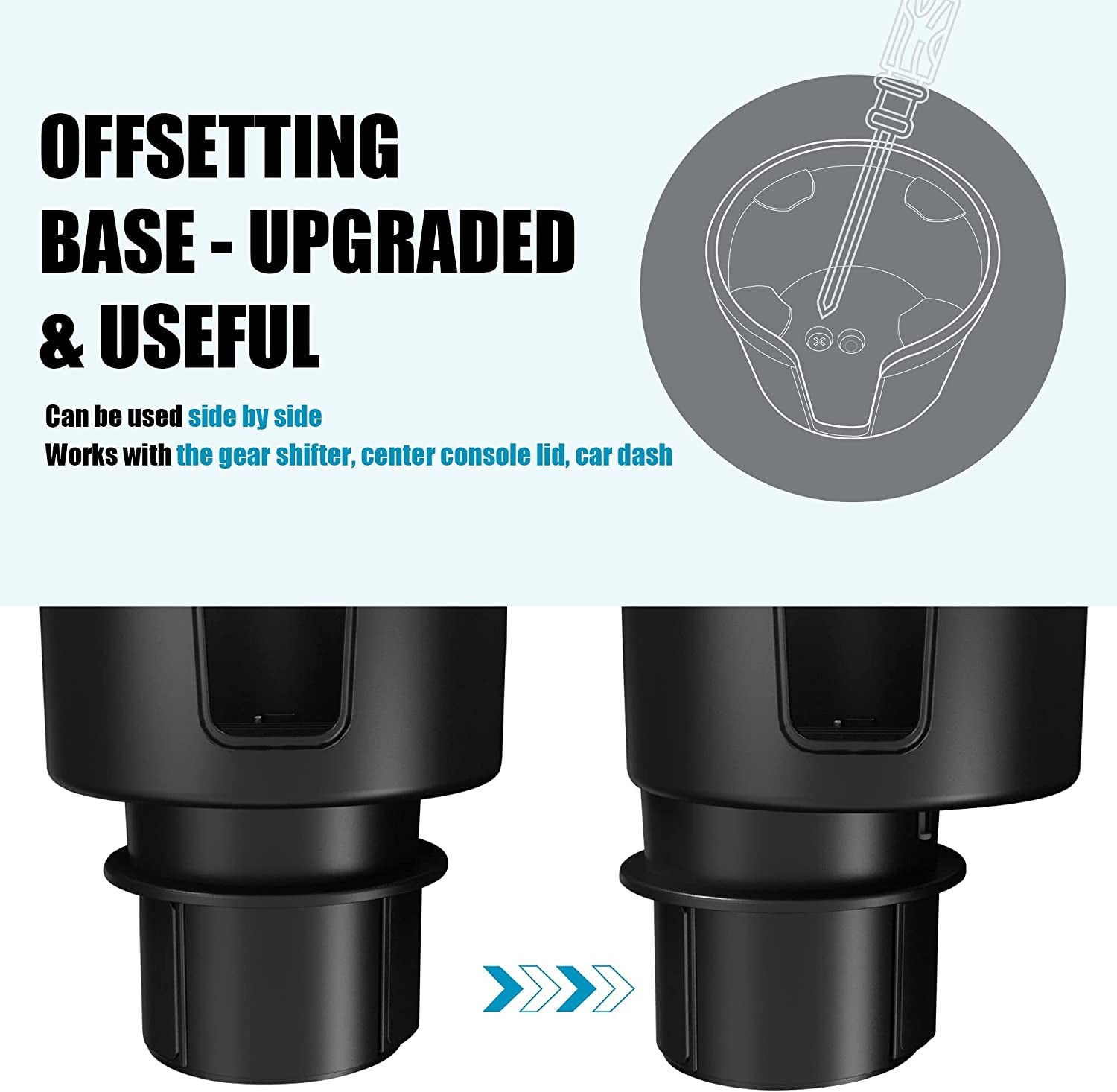 Upgraded Car Cup Holder Expander Adapter with Offset Adjustable Base, Compatible with Yeti 14/24/36/46Oz Ramblers, Hydro Flasks 32/40Oz, Other Large Bottles Mugs in 3.4"-4.0"
