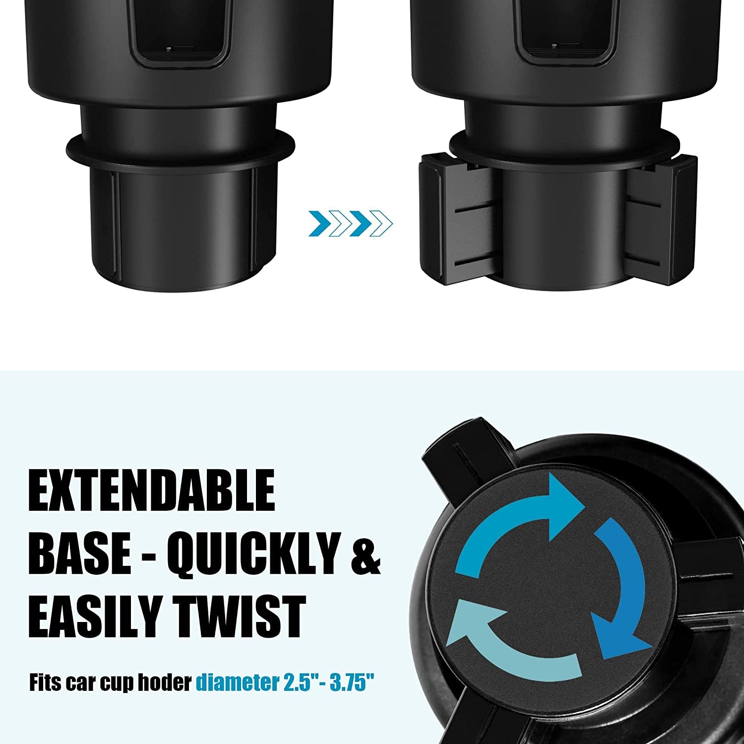 Upgraded Car Cup Holder Expander Adapter with Offset Adjustable Base, Compatible with Yeti 14/24/36/46Oz Ramblers, Hydro Flasks 32/40Oz, Other Large Bottles Mugs in 3.4"-4.0"