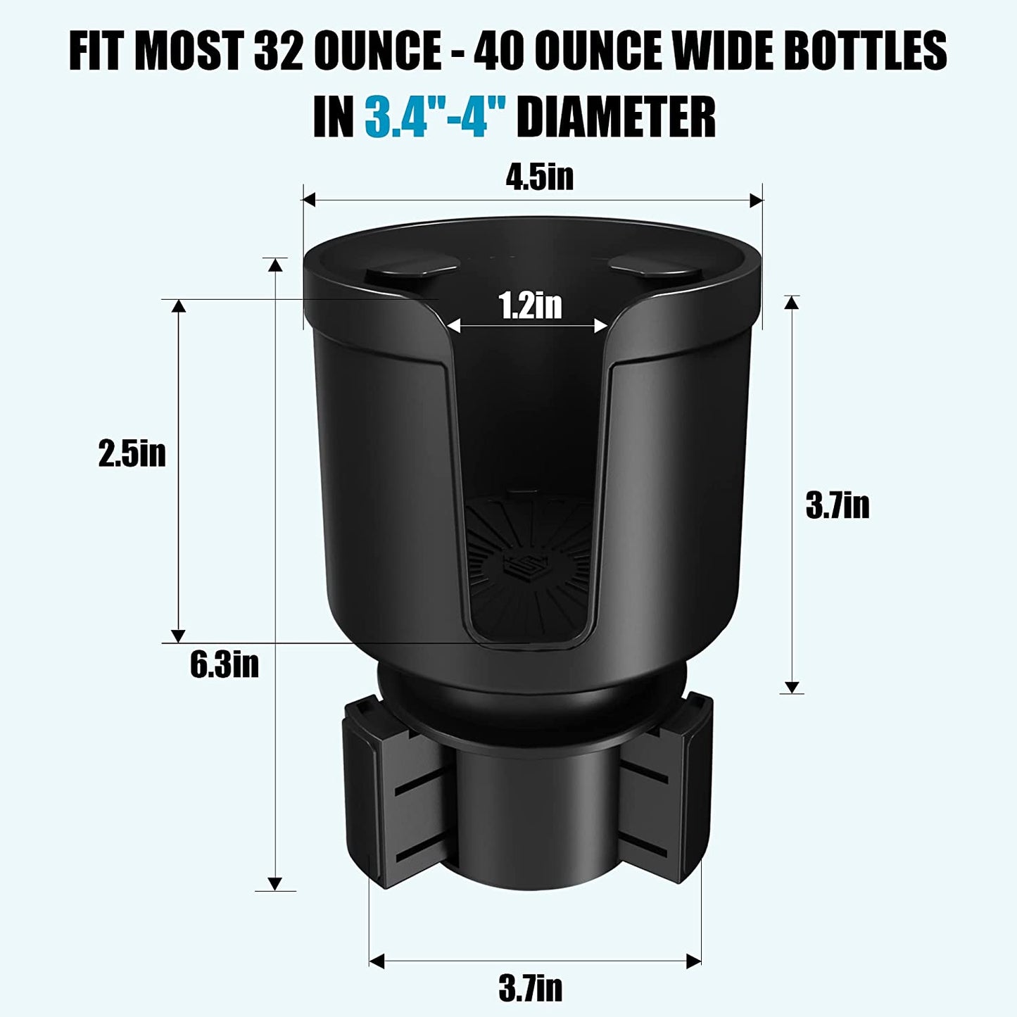 Upgraded Car Cup Holder Expander Adapter with Offset Adjustable Base, Compatible with Yeti 14/24/36/46Oz Ramblers, Hydro Flasks 32/40Oz, Other Large Bottles Mugs in 3.4"-4.0"
