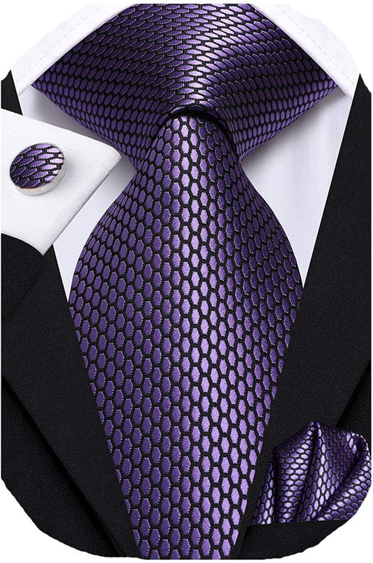 Mens Tie Set Solid Paisley Novelty Silk Necktie for Men with Cufflinks Tie and Pocket Square