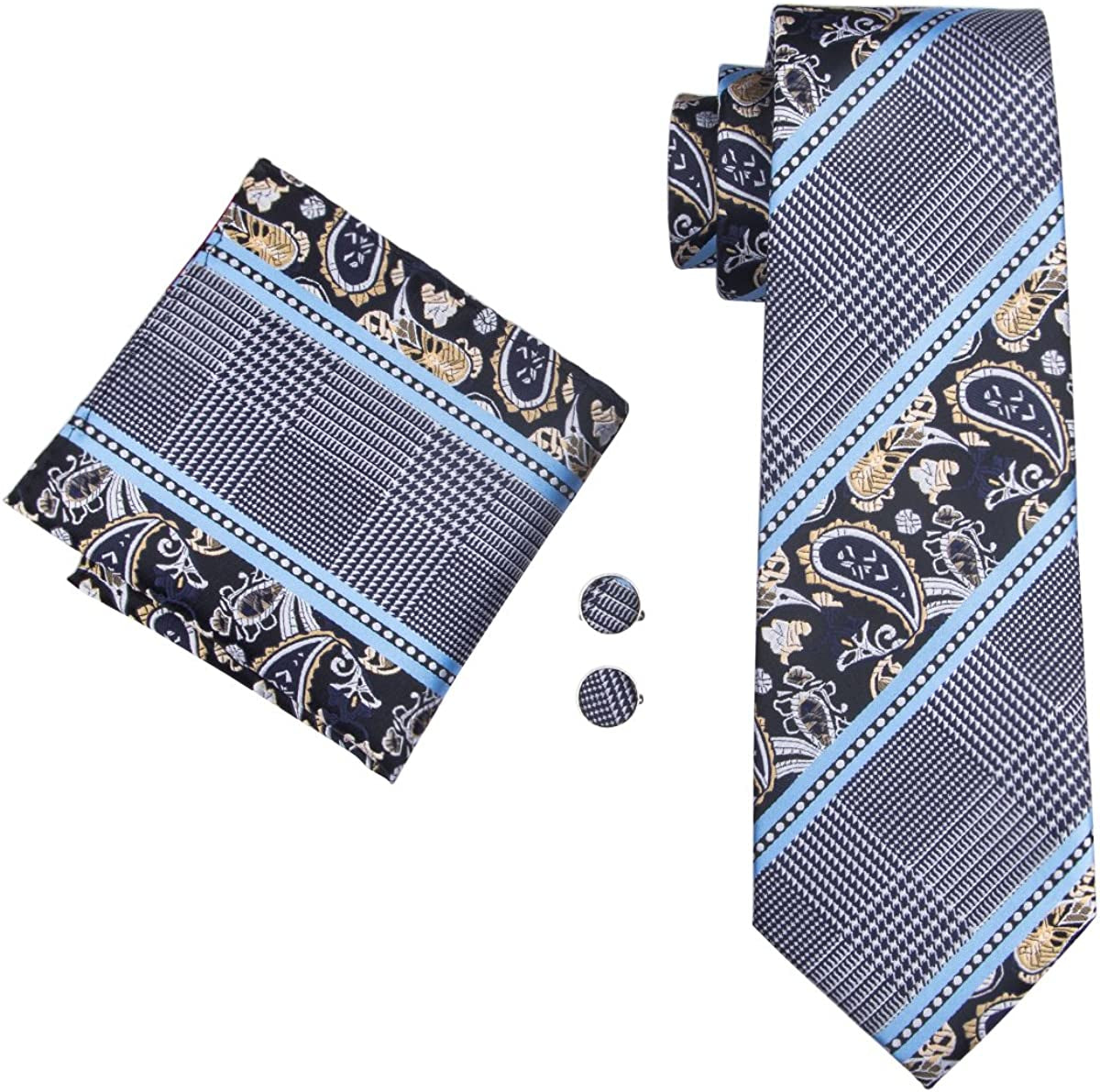 Mens Paisely Silk Tie for Men Necktie and Pocket Square Set
