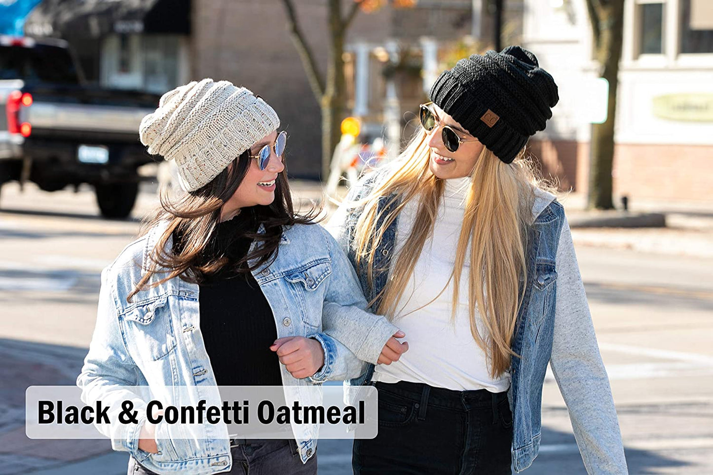 Trendy Warm Oversized Chunky Soft Oversized Cable Knit Slouchy Beanie 2 Pack Bundle
