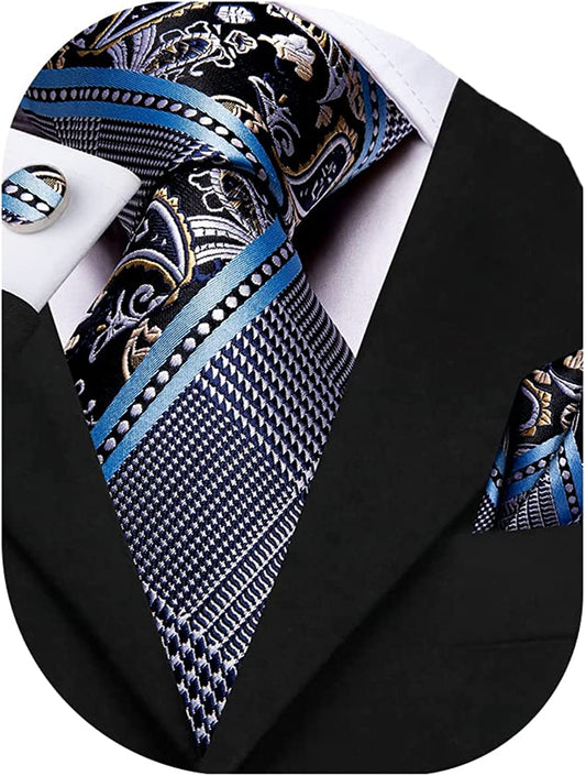 Mens Paisely Silk Tie for Men Necktie and Pocket Square Set