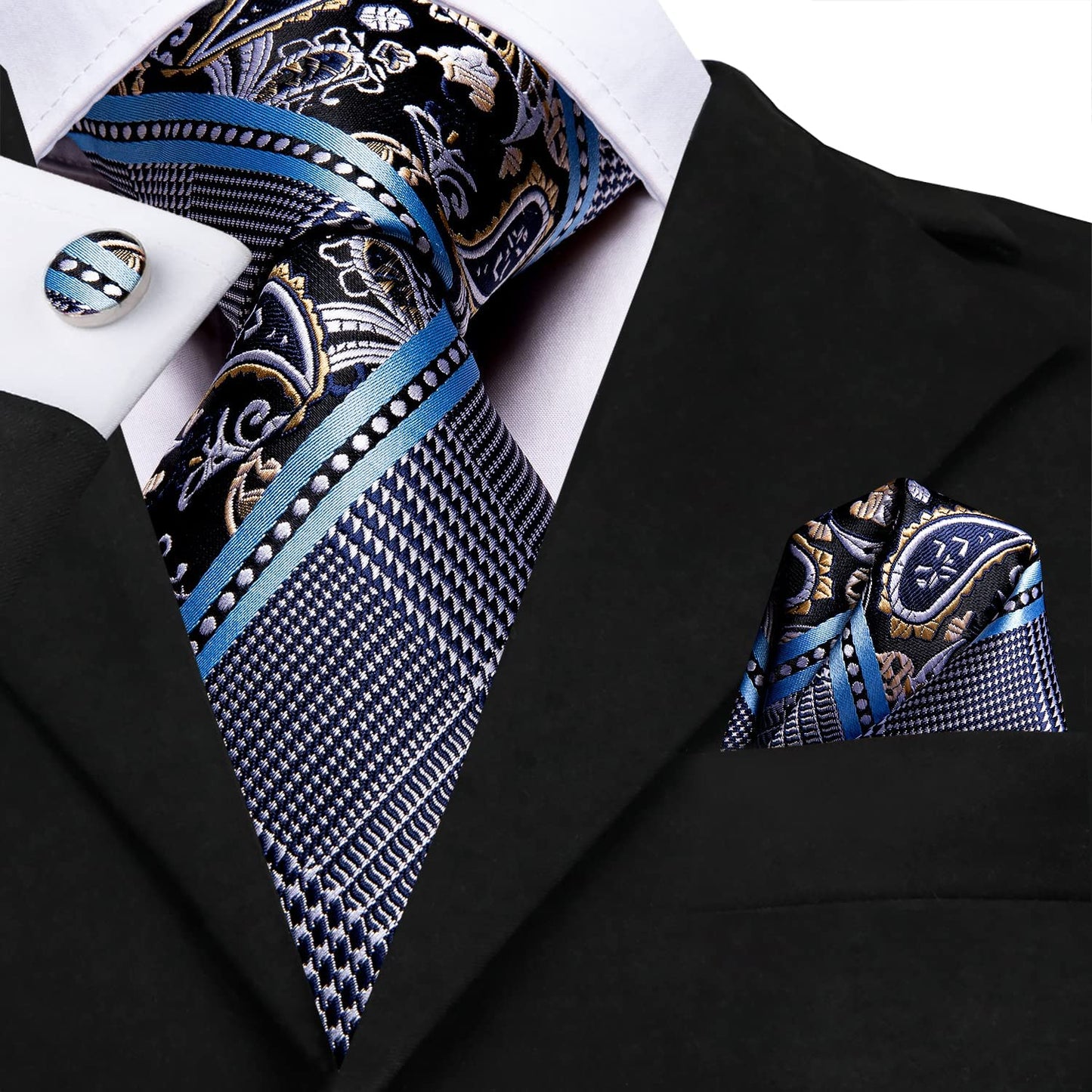 Mens Paisely Silk Tie for Men Necktie and Pocket Square Set