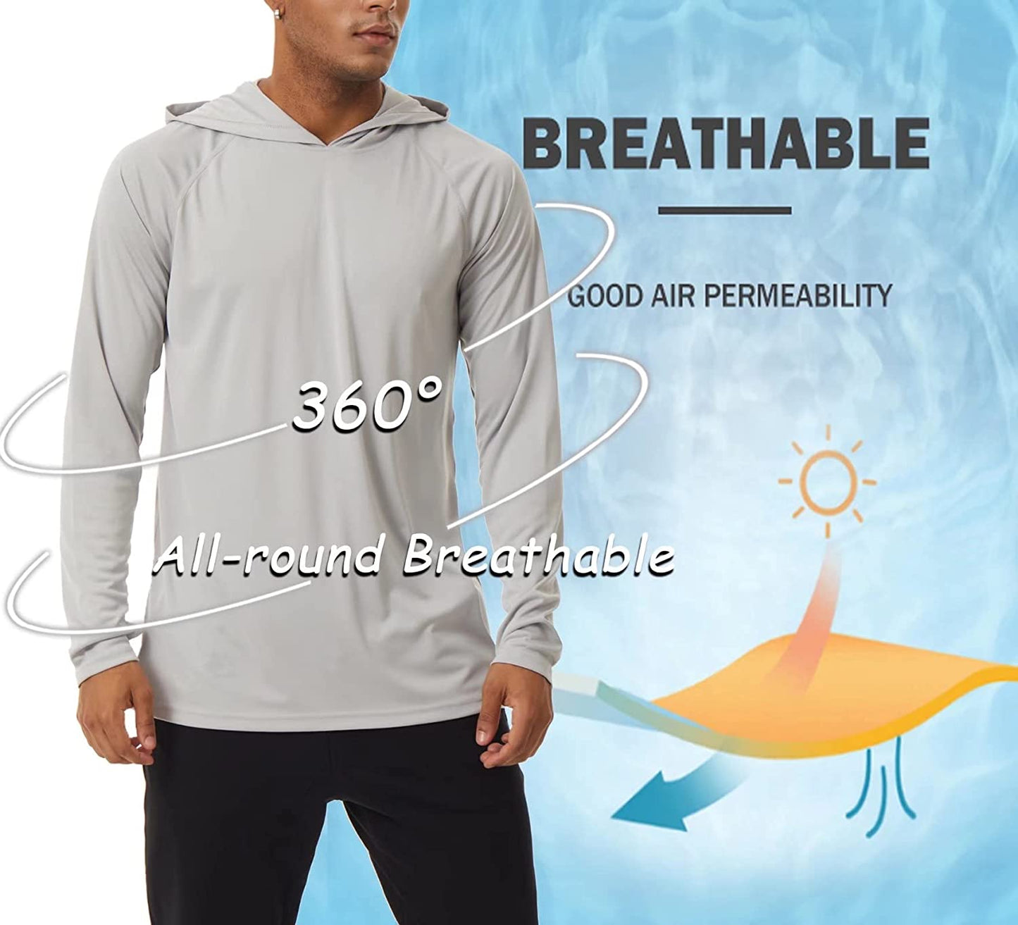 Men'S Sun Protection Long Sleeve T-Shirt UPF 50+ Performance Running Shirts with Hood