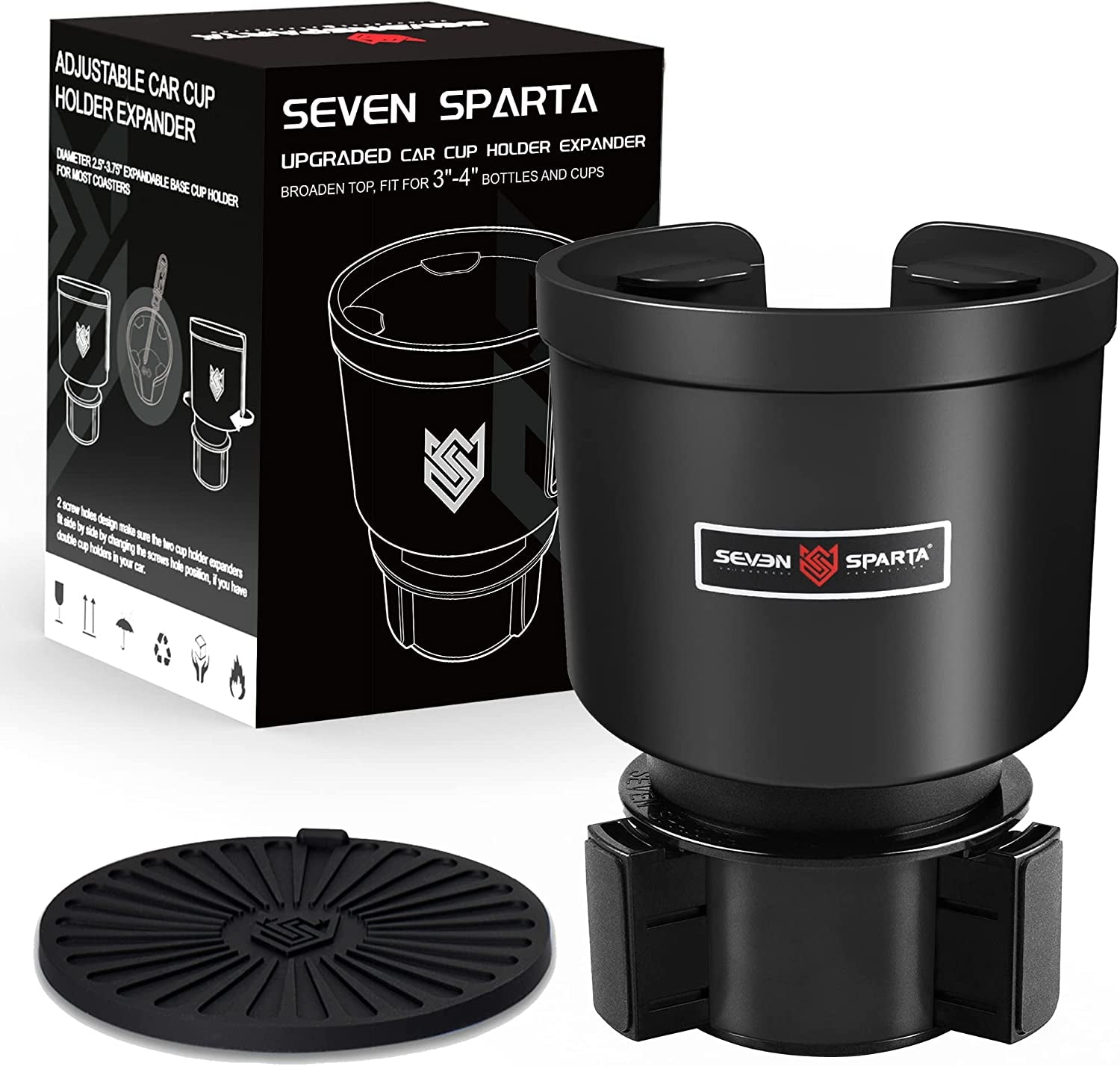Upgraded Car Cup Holder Expander Adapter with Offset Adjustable Base, Compatible with Yeti 14/24/36/46Oz Ramblers, Hydro Flasks 32/40Oz, Other Large Bottles Mugs in 3.4"-4.0"