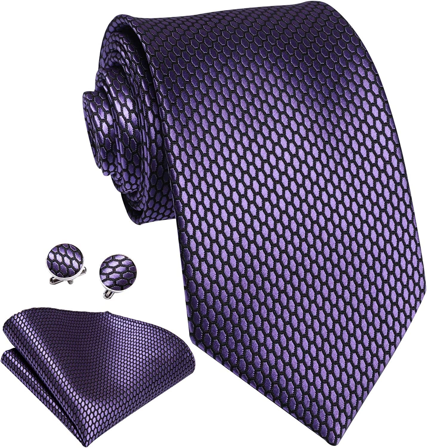 Mens Tie Set Solid Paisley Novelty Silk Necktie for Men with Cufflinks Tie and Pocket Square
