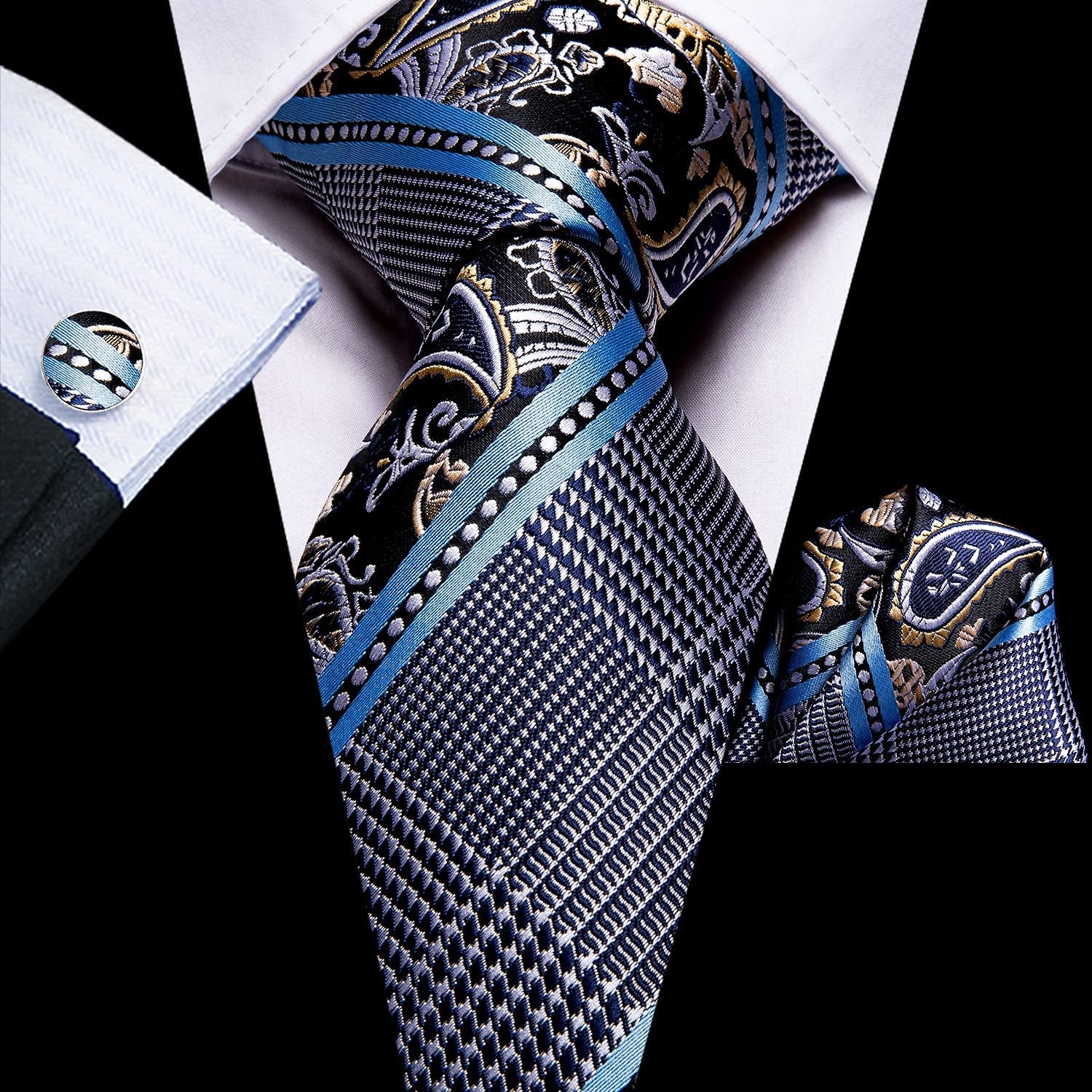 Mens Paisely Silk Tie for Men Necktie and Pocket Square Set