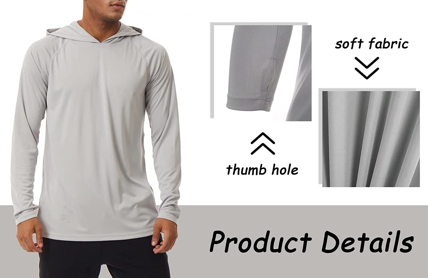 Men'S Sun Protection Long Sleeve T-Shirt UPF 50+ Performance Running Shirts with Hood