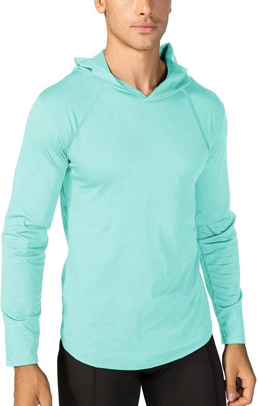 Men'S Sun Protection Long Sleeve T-Shirt UPF 50+ Performance Running Shirts with Hood
