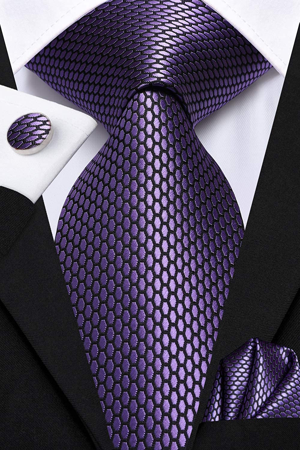 Mens Tie Set Solid Paisley Novelty Silk Necktie for Men with Cufflinks Tie and Pocket Square